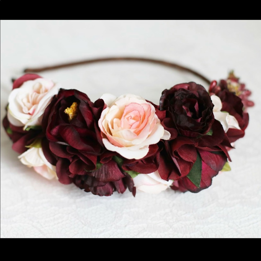 Burgundy Pink Flower Crown - Adult Headband